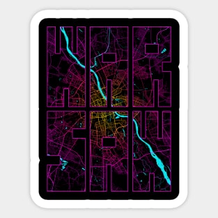 Warsaw, Poland City Map Typography - Neon Sticker